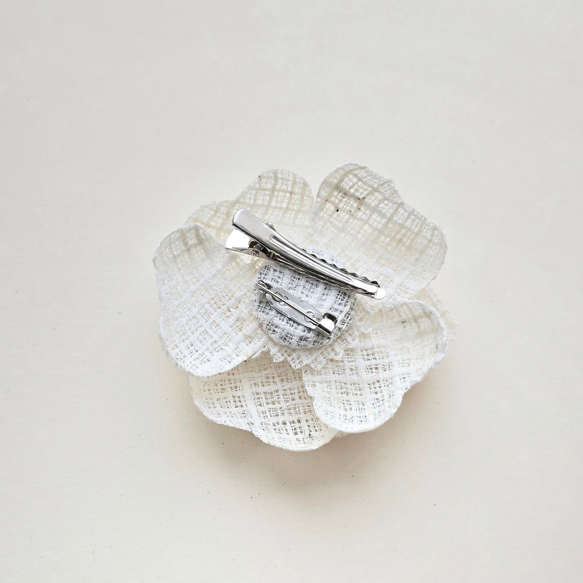 Ivory camellia flower brooch with alligator clip and pin combo