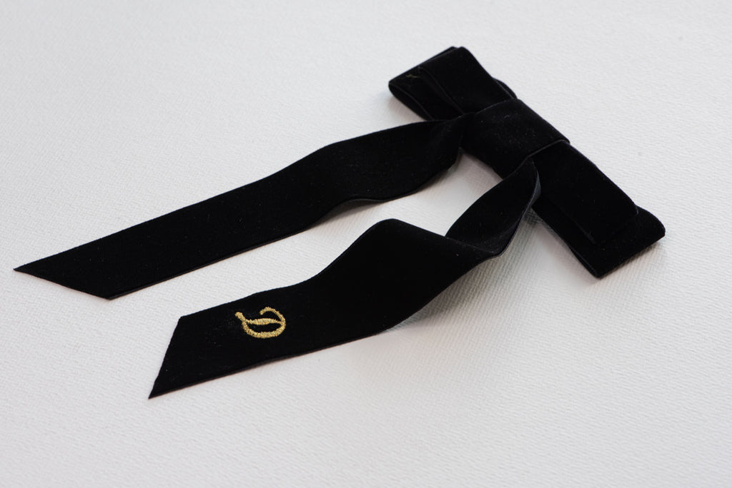 Personalized velvet hair bow with monogram