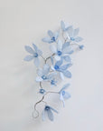 Custom blue dyed velvet hair vine, handcrafted to match the bride's "something blue" theme.