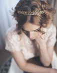 Alexandra laurel headband with brass leaves and subtle crystal accents