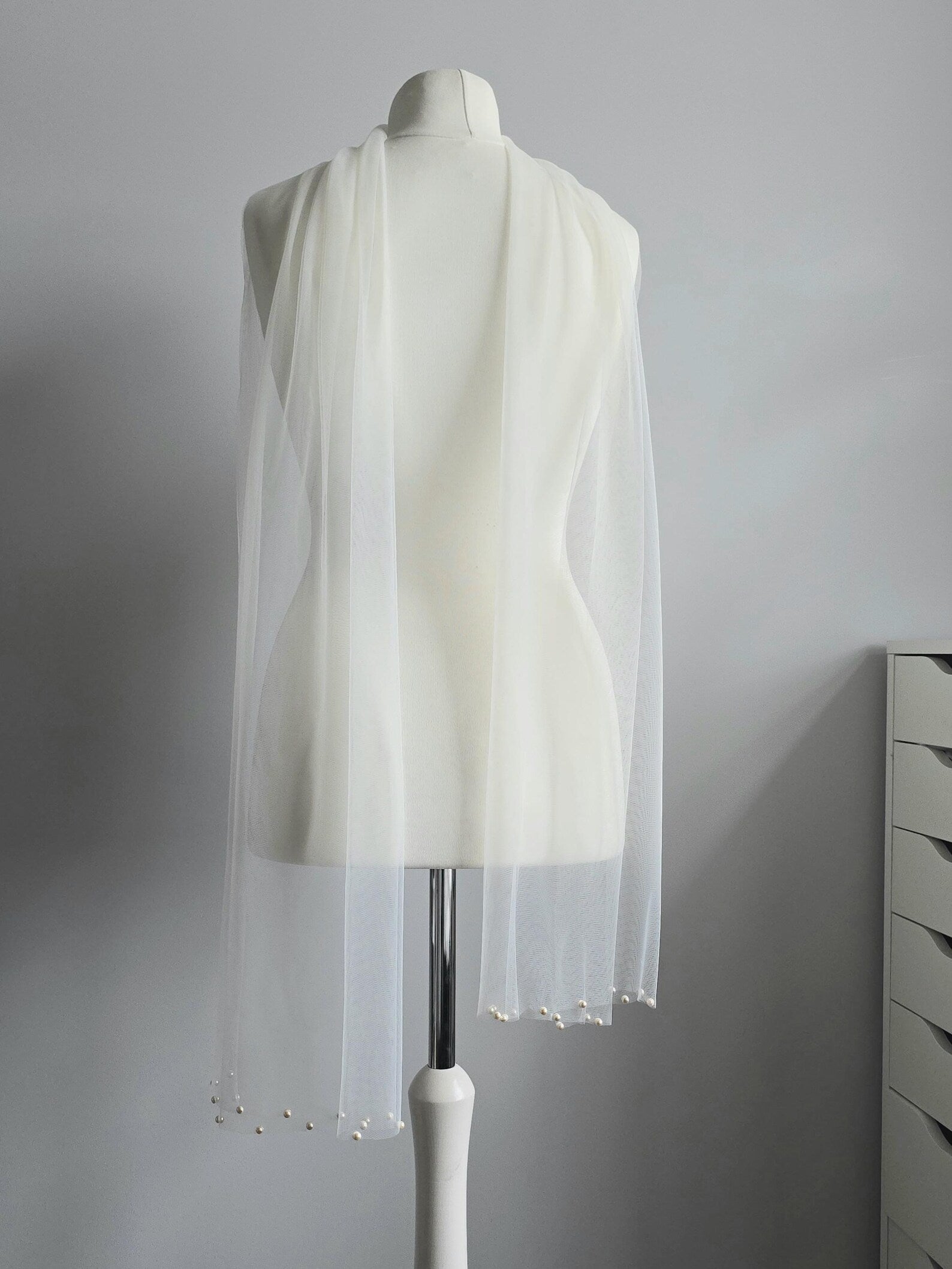 soft tulle scarf with pearl edge as a modern veil alternative