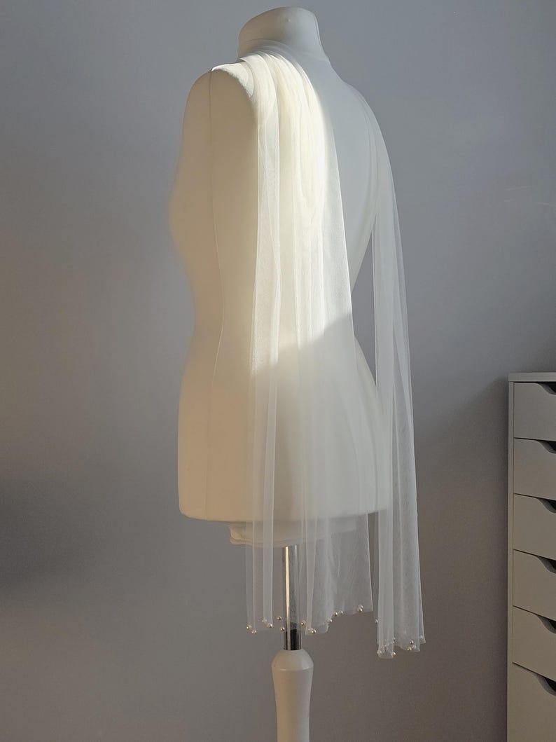 Lightweight Italian tulle bridal scarf styled over the shoulders