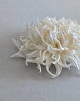 Pure ivory Japanese Somebana silk chrysanthemum flower brooch close up details