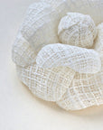 Ivory tweed camellia fabric flower brooch showing texture