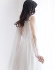 English tulle cape veil with lace, side view