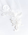 Venice lace border with silver thread detail on bridal cape veil