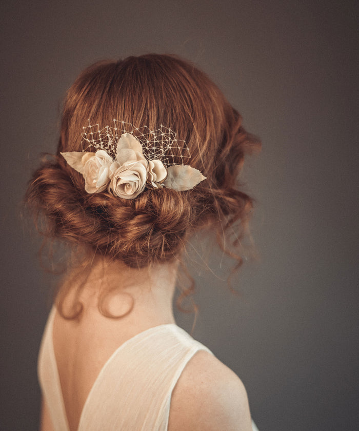 Bridal hair flower, hair comb