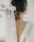 Bridal petal veil and rose flowers hair pin set - ILZE