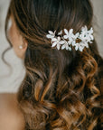 Bridal hair vine styled at the back – romantic LIUCINA bridal hair vine with cotton velvet flowers, pearls, and sparkling crystals