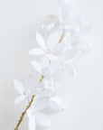 White velvet jasmine hair vine with pearls, handmade for minimalist bridal looks.