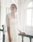 CHARLOTTE soft tulle drop veil in ivory, raw curved edge, English tulle veil with blusher