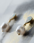 PERELLA baroque pearl and crystal drop earrings in silver finish