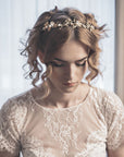 Sybil Edwardian floral headband with brass flowers, pearls and subtle crystal accents