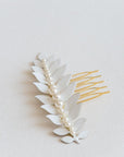 enameled leaf hair comb with pearls