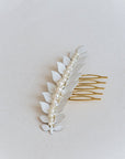 enameled leaf hair comb with pearls