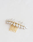 enameled leaf hair comb with pearls