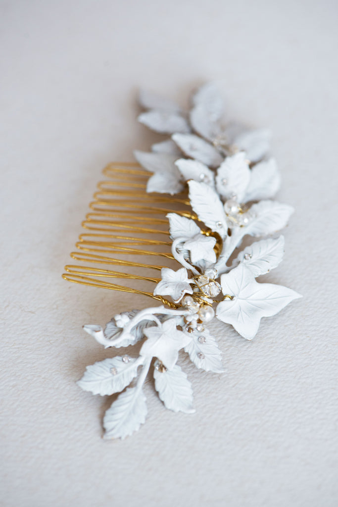 Leaf hair piece in white or ivory - MADLINE