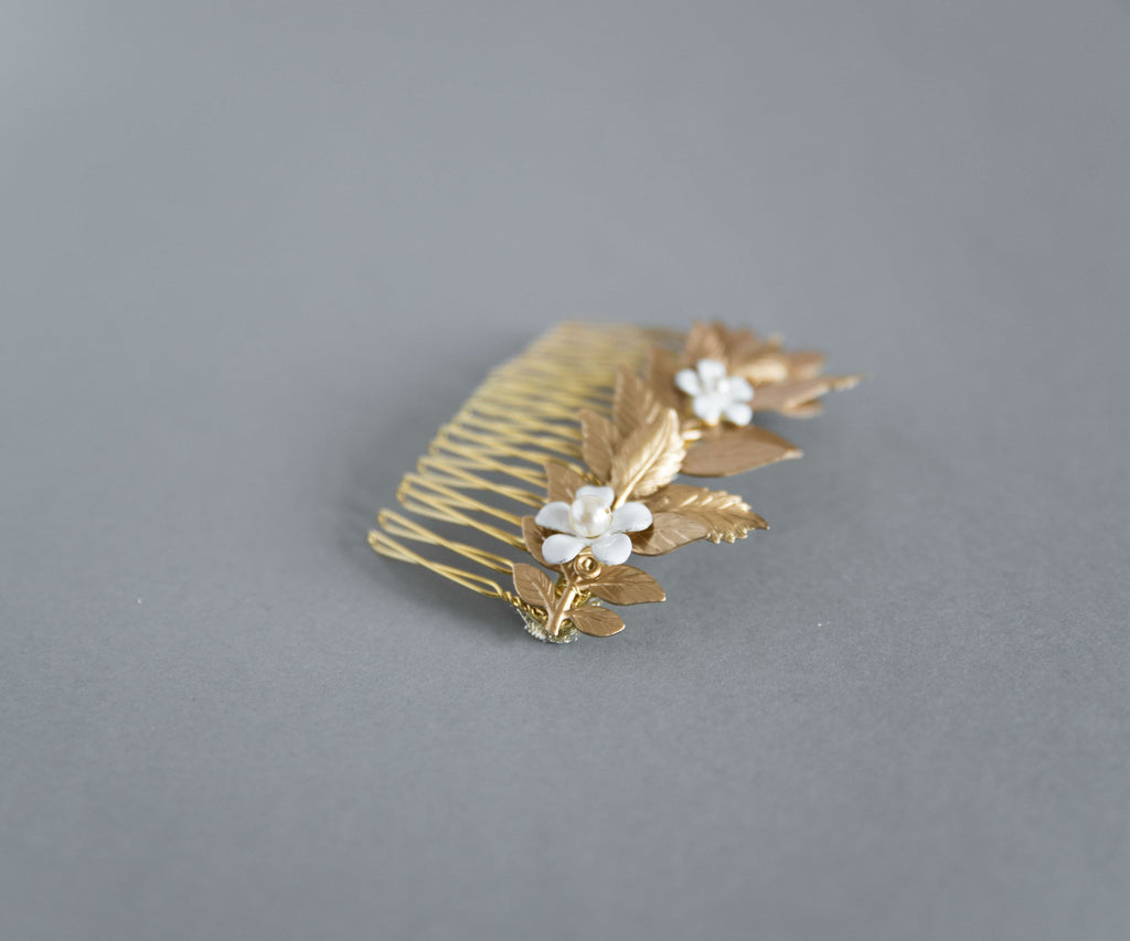 Gold hair comb with flowers - Aigle petite