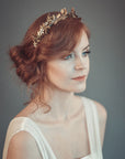 Gold laurel leaf bridal crown inspired by Greek goddess wreaths, handmade brass wedding headpiece