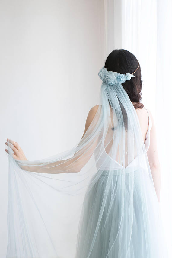 custom color wedding veil and flower crown
