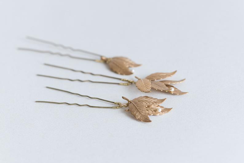 Leaf hair pins for brides and bridesmaids - LAVINIA