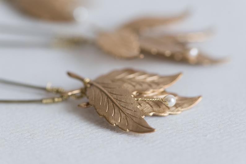 Leaf hair pins for brides and bridesmaids - LAVINIA
