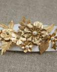Bridal sash with gold metal flowers and leaves - EURHYMIA