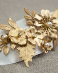 Bridal sash with gold metal flowers and leaves - EURHYMIA