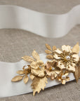 Bridal sash with gold metal flowers and leaves - EURHYMIA