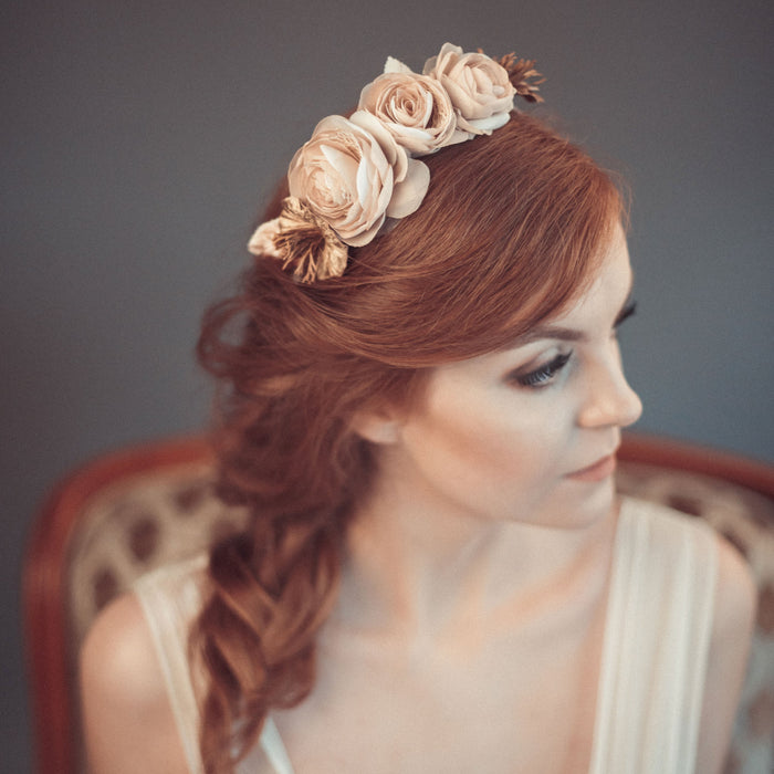 Wedding headpiece - Flower crown - Bridal headband - Wedding headband - Flower headpiece - Beige floral crown