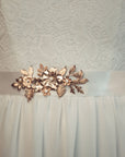 Bridal sash with gold metal flowers and leaves - EURHYMIA