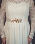 Bridal sash with gold metal flowers and leaves - EURHYMIA