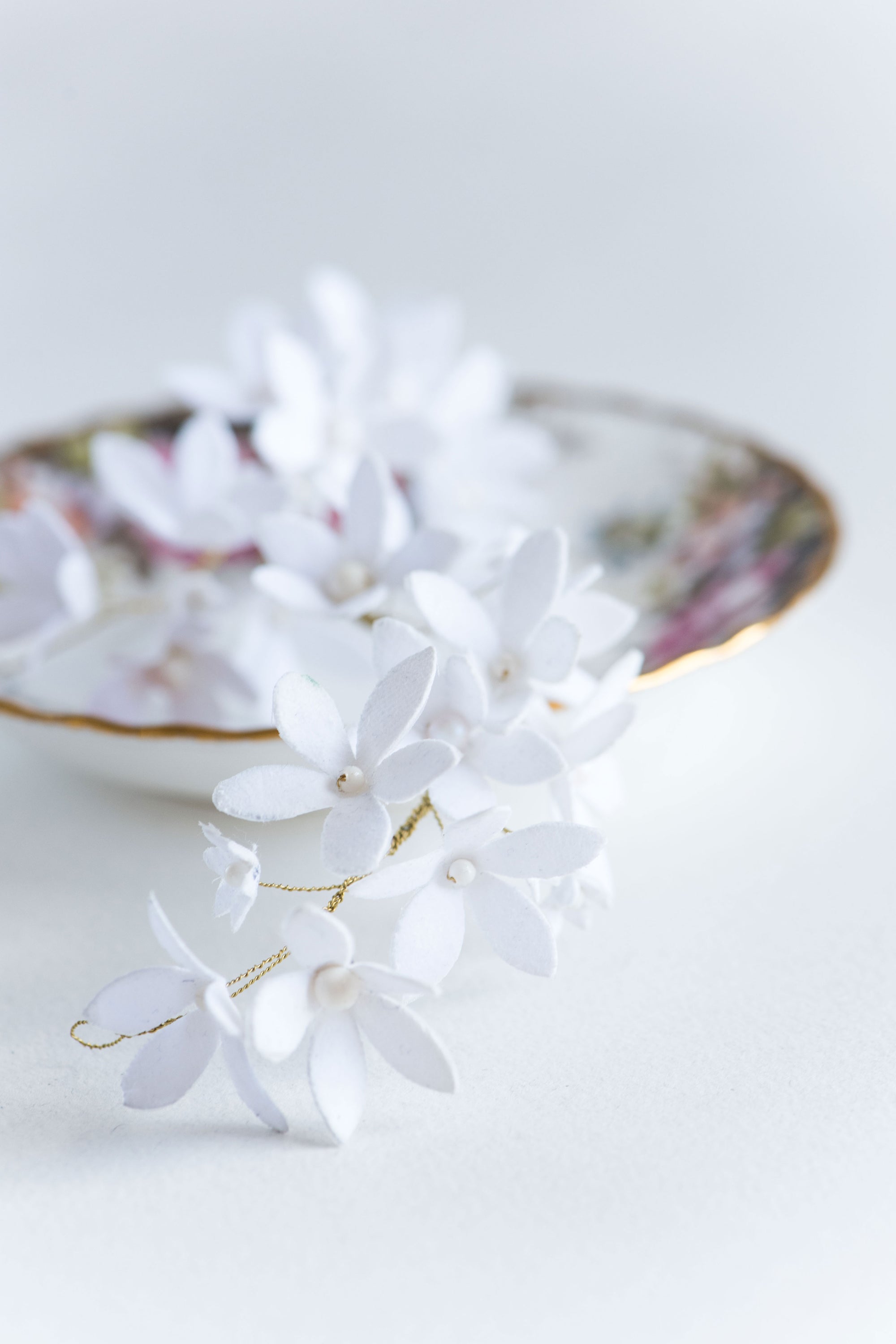 Two LIUCINA hair vines styled together for fuller floral bridal look