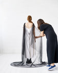 SABINE black floral bridal cape veil in soft English tulle