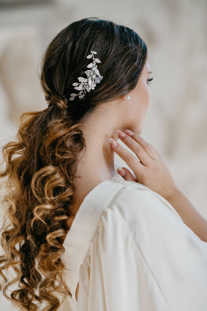 silver leaf bridal hair comb