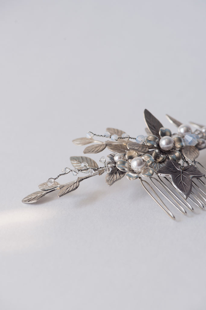 silver leaf bridal hair comb