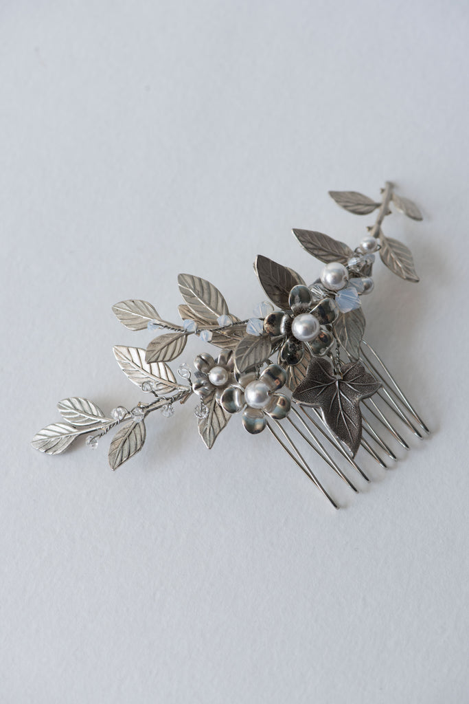 silver leaf bridal hair comb