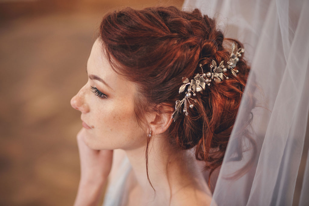 silver wedding hair vine