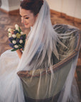 Medium wide blue color wedding veil from soft English tulle