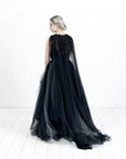 TARJA black bridal cape in soft English tulle with lace and crystal details