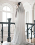VIRGINIA wide 300cm two-tier wedding veil with blusher and gathered comb, back view